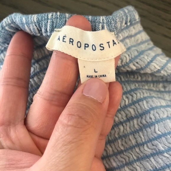 Aeropostale Blue and White Striped Keyhole Smocked Mini Dress - Size Large - Picture 6 of 13